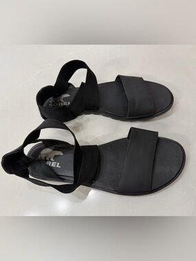 Sorel Black Elastic Back-Strap Slide Sandals